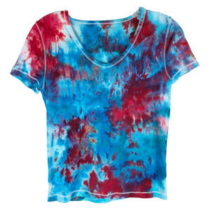 Chaps Small Top Flying Fireworks Blue Red Short Sleeve Tee Handmade Tie Dye 1038